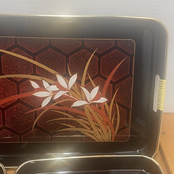 Vintage-1984  3 Piece "Lacquerware" Nesting Trays  Black - Picture 2 of 12